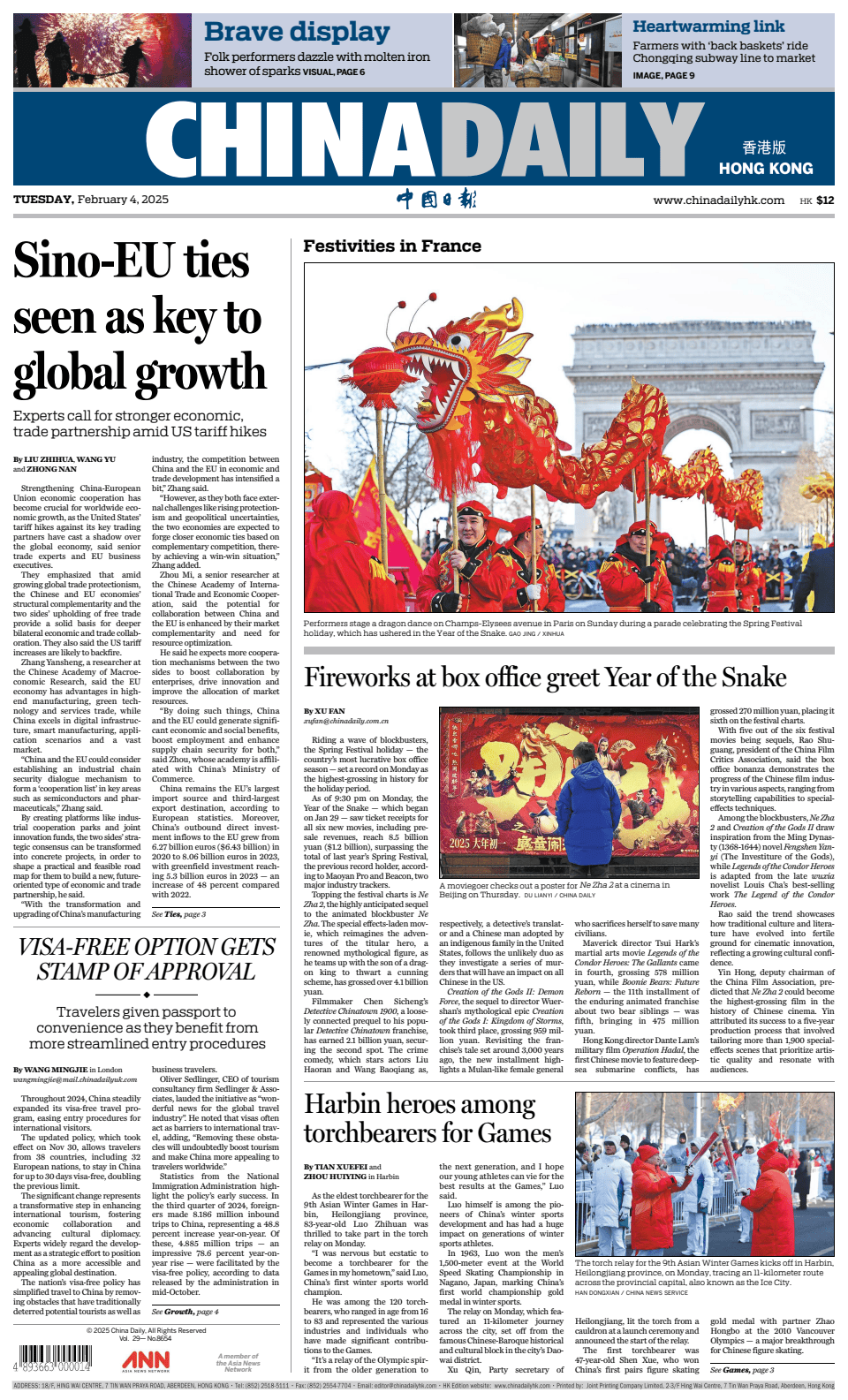 Prima-pagina-China Daily-oggi-edizione-di-oggi-20250204